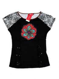 Modelo: Negro Camisetas Blusas y Tops - Top con troquelado de hojas TOUN60 - Modelo Negro
