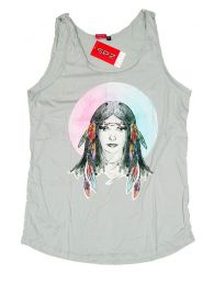 Modelo: Gris Top y Blusas Hippie Boho Ethnic - Blusa con estampado de cara TOUN65 - Modelo Gris