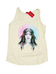 Modelo: Beige Top y Blusas Hippie Boho Ethnic - Blusa con estampado de cara TOUN65 - Modelo Beige