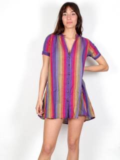 Vestido de rayas con botones de coco,  para comprar al por mayor o detalle  en la categoría de Ropa Hippie de Mujer Artesanal | ZAS. [VEEV19]