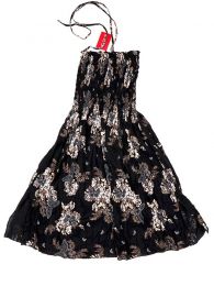 Modelo: MarrÓn Vestidos Hippie Étnicos - Vestido negro con estampado VESG02 - Modelo MarrÓn