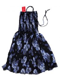 Modelo: Azul Vestidos Hippie Étnicos - Vestido negro con estampado VESG02 - Modelo Azul