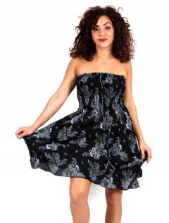 Vestido negro con estampado de flores. Outlet Ropa Hippie para comprar al por mayor o detalle  en la categoría de Outlet Hippie Artesanal  | ZAS.  [VESG02]