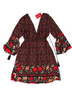 Modelo: Rojo Vestidos Hippie Boho Alternativos - Vestido hippie suelto con VESN40 - Modelo Rojo