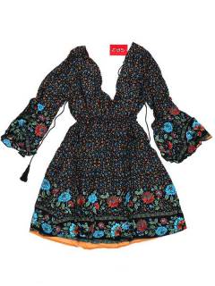 Modelo: Negro Vestidos Hippie Boho Alternativos - Vestido hippie suelto con VESN40 - Modelo Negro
