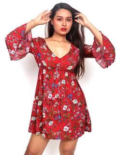 Vestido de rayón con estampados de flores,  para comprar al por mayor o detalle  en la categoría de Ropa Hippie de Mujer Artesanal | ZAS. [VESN41]