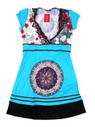 Modelo: Azul Vestidos Hippies Boho Étnicos - Vestido hippie con detalles VEUN104 - Modelo Azul