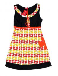 Modelo: Negro ro Vestidos Hippies Boho Étnicos - Vestido de tirante ancho con VEUN112 - Modelo Negro ro