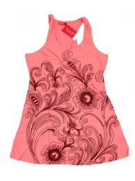 Modelo: SalmÓn Vestidos Hippies Ethnic Boho - Vestido con estampado de flores VEUN89 - Modelo SalmÓn