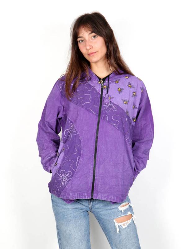 Louis Vuitton Sudadera con Capucha y Cremallera con Flor Bordada L