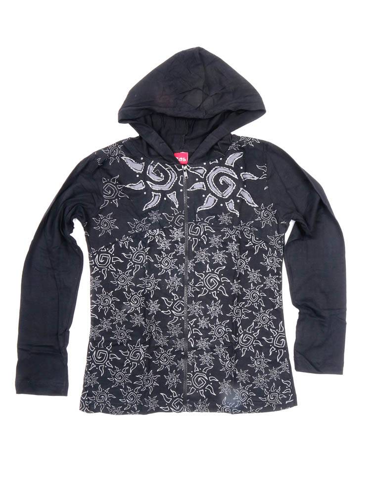 Sudadera con Estampado Solar Artesanal SUEV33 color Negro