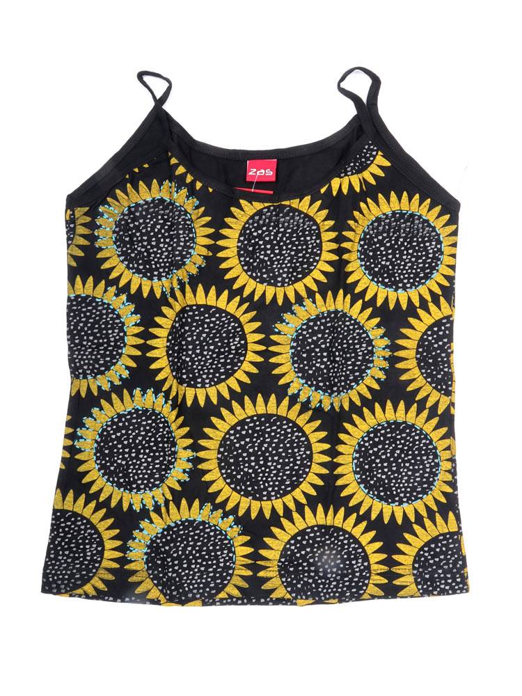 Top de Tirantes con Girasoles y Crochet TOEV20 color Negro