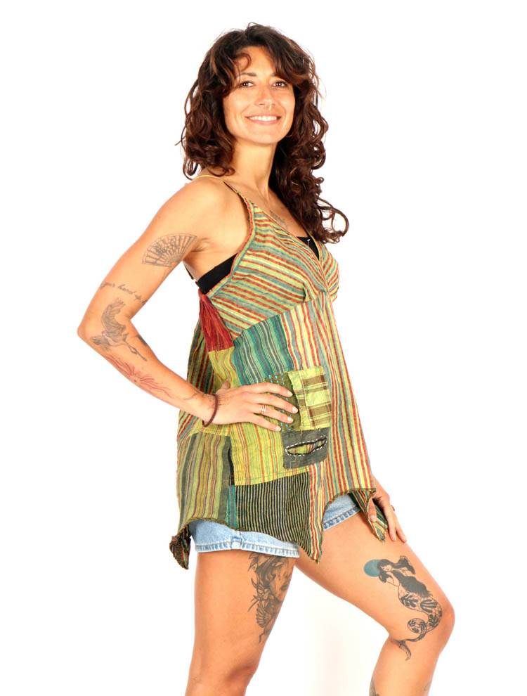 Top Patchwork con Corte Asimétrico Artesanal TOEV22