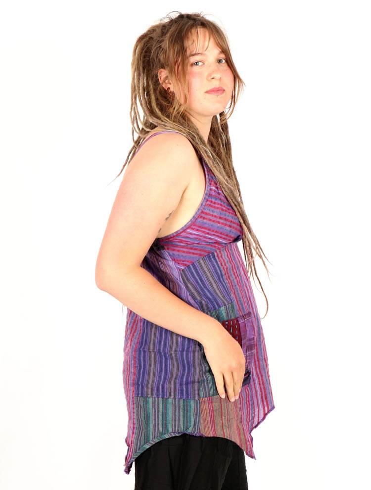 Top Patchwork con Corte Asimétrico Artesanal TOEV22