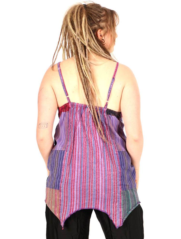 Top Patchwork con Corte Asimétrico Artesanal TOEV22