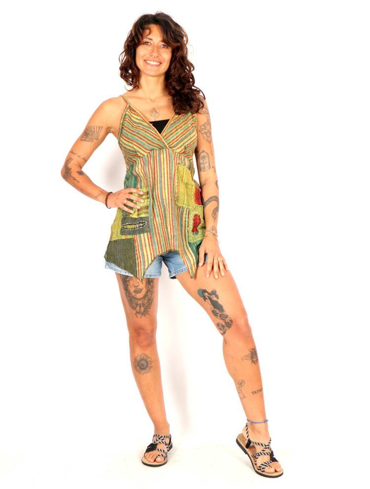 Top Patchwork con Corte Asimétrico Artesanal TOEV22