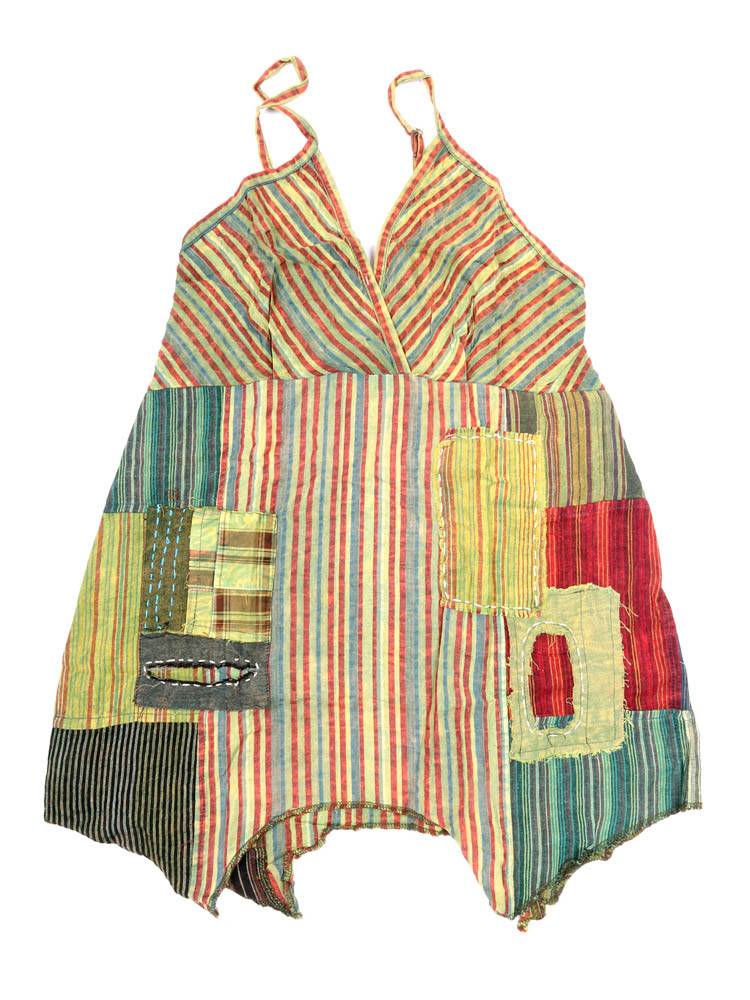 Top Patchwork con Corte Asimétrico Artesanal TOEV22 color Verde