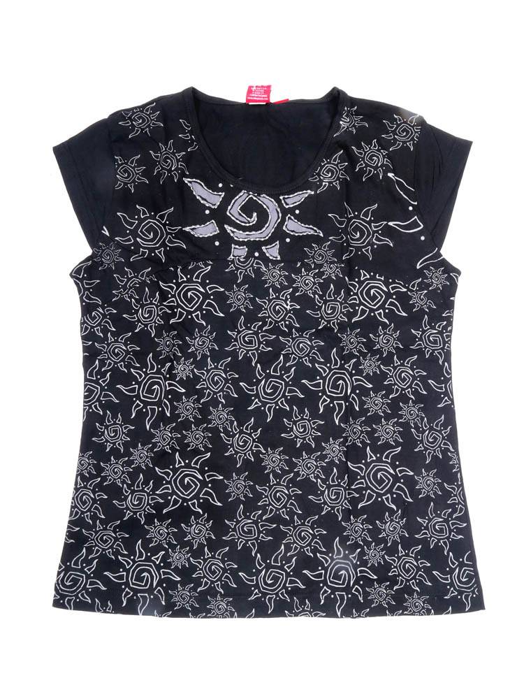 Camiseta con Estampado Solar y Detalle Artesanal TOEV23 color Negro