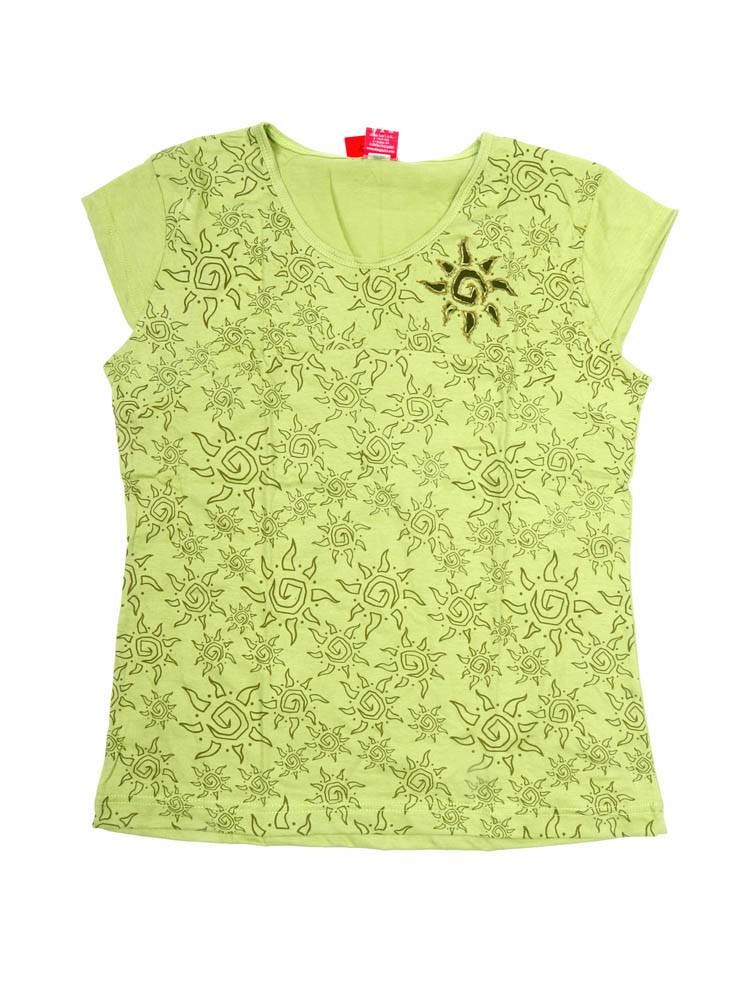 Camiseta con Estampado Solar y Detalle Artesanal TOEV23 color Verde