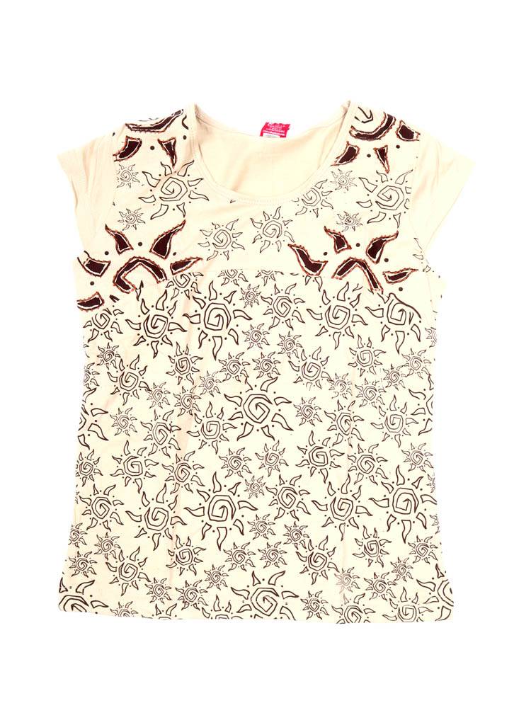 Camiseta con Estampado Solar y Detalle Artesanal TOEV23 color Beige