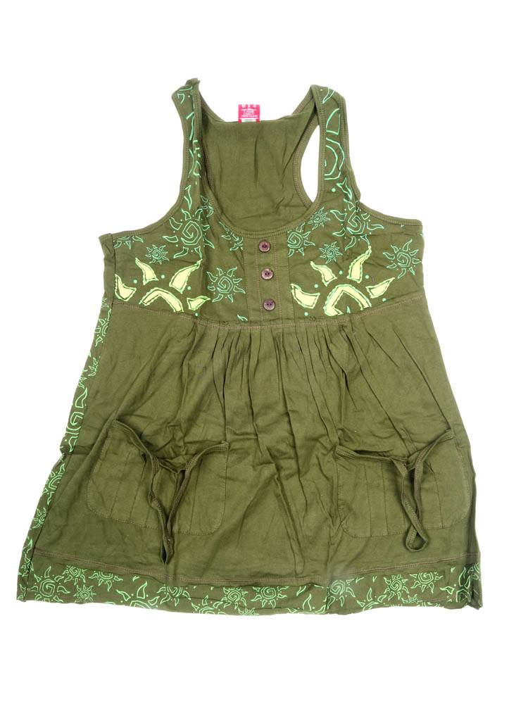 Top Boho con Bolsillos y Estampado Solar TOEV24 color Verde