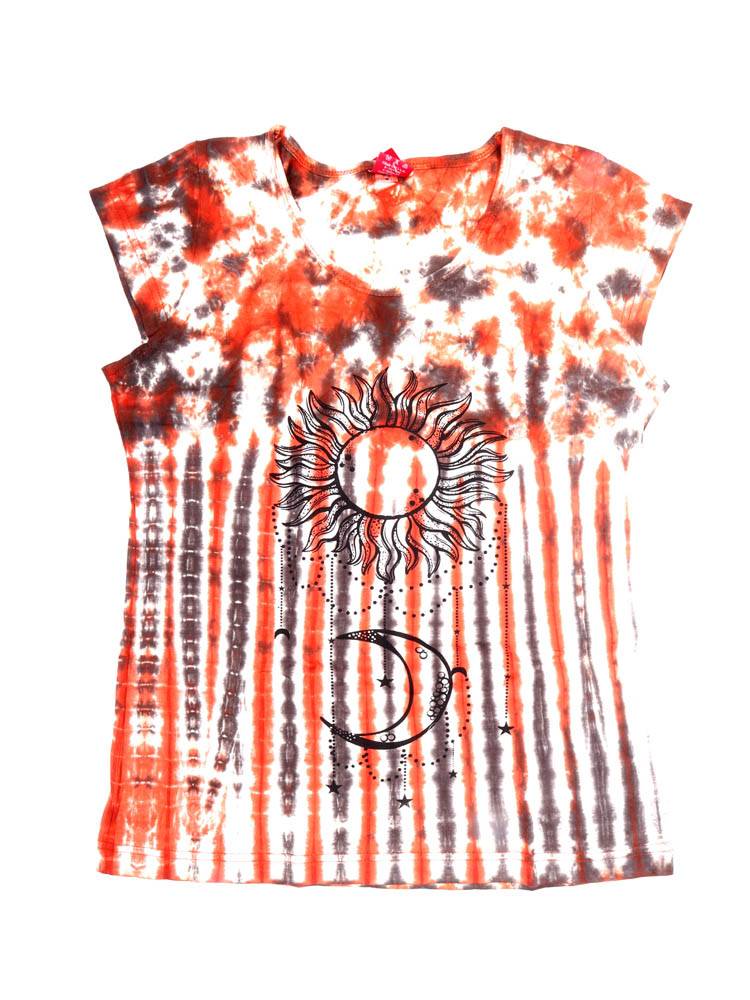 Camiseta Tie Dye con Sol y Luna de Energía Mística TOEV26 color Naranja