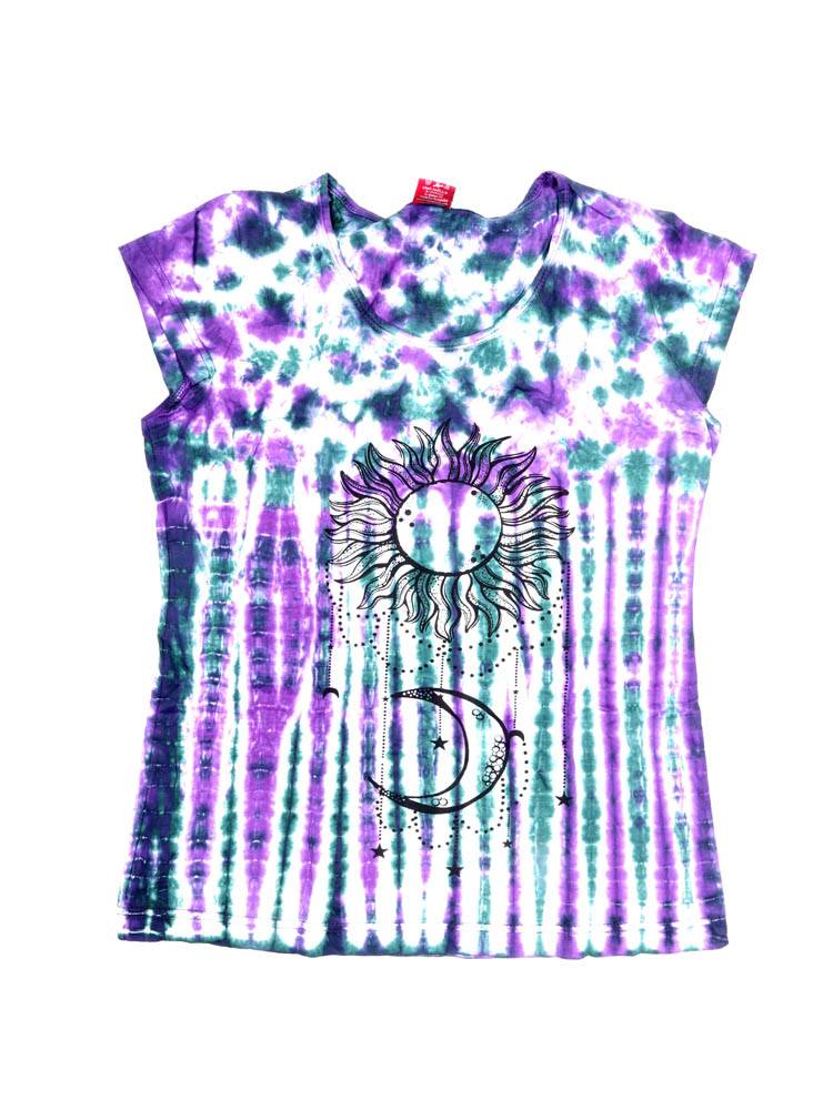 Camiseta Tie Dye con Sol y Luna de Energía Mística TOEV26 color Morado