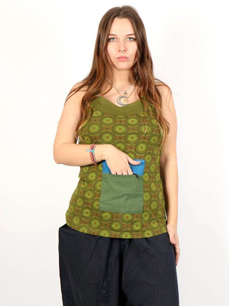 Top hippie estampado con bolsillo [TOHC33] para comprar al por Mayor o Detalle en la categoría de Camisetas - Blusas - Tops