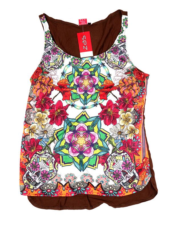 Modelo: Marrón Camisetas y Tops Hippies - Topcon estampado de flores TOUN59 - Modelo Marrón