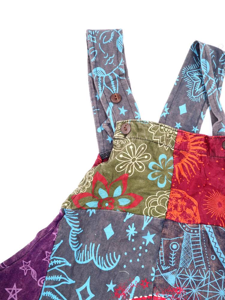 Vestido Corto Patchwork Estampado y Luna Bordada VEEV32