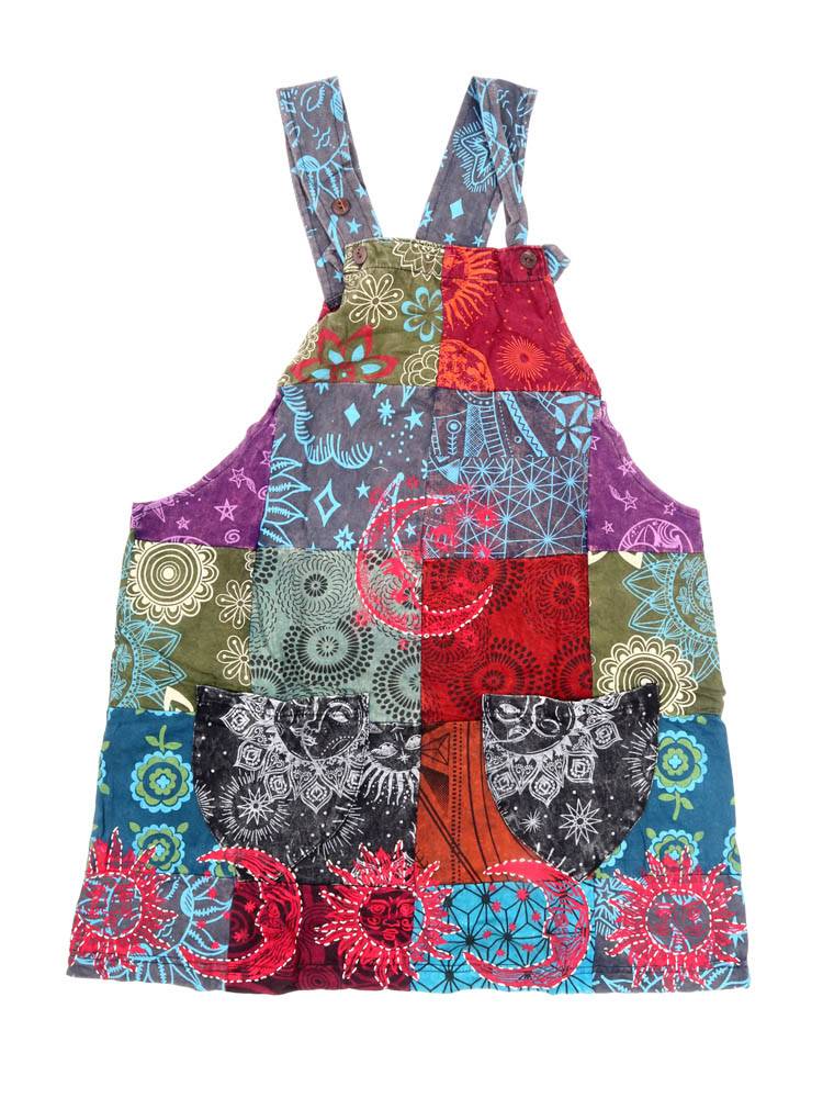 Vestido Corto Patchwork Estampado y Luna Bordada VEEV32