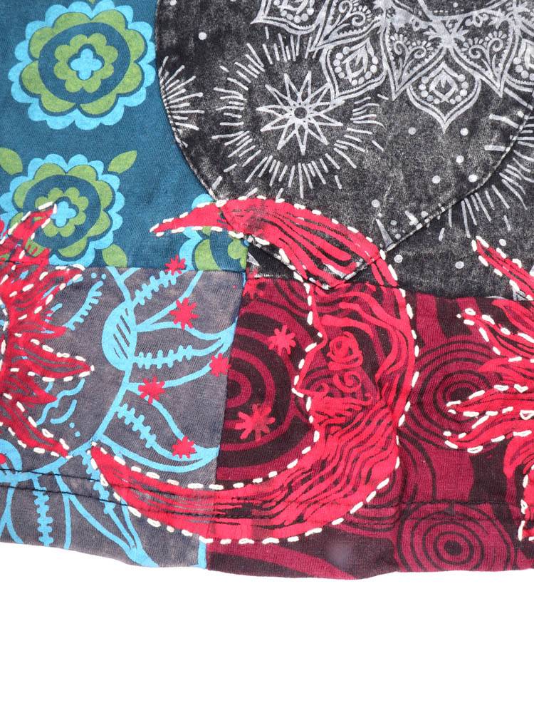 Vestido Corto Patchwork Estampado y Luna Bordada VEEV32