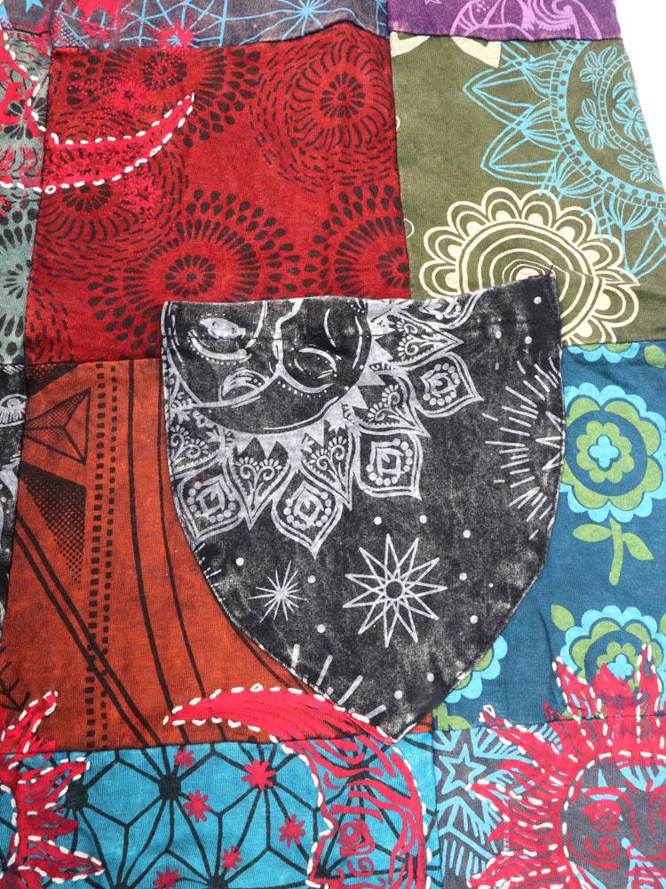 Vestido Corto Patchwork Estampado y Luna Bordada VEEV32