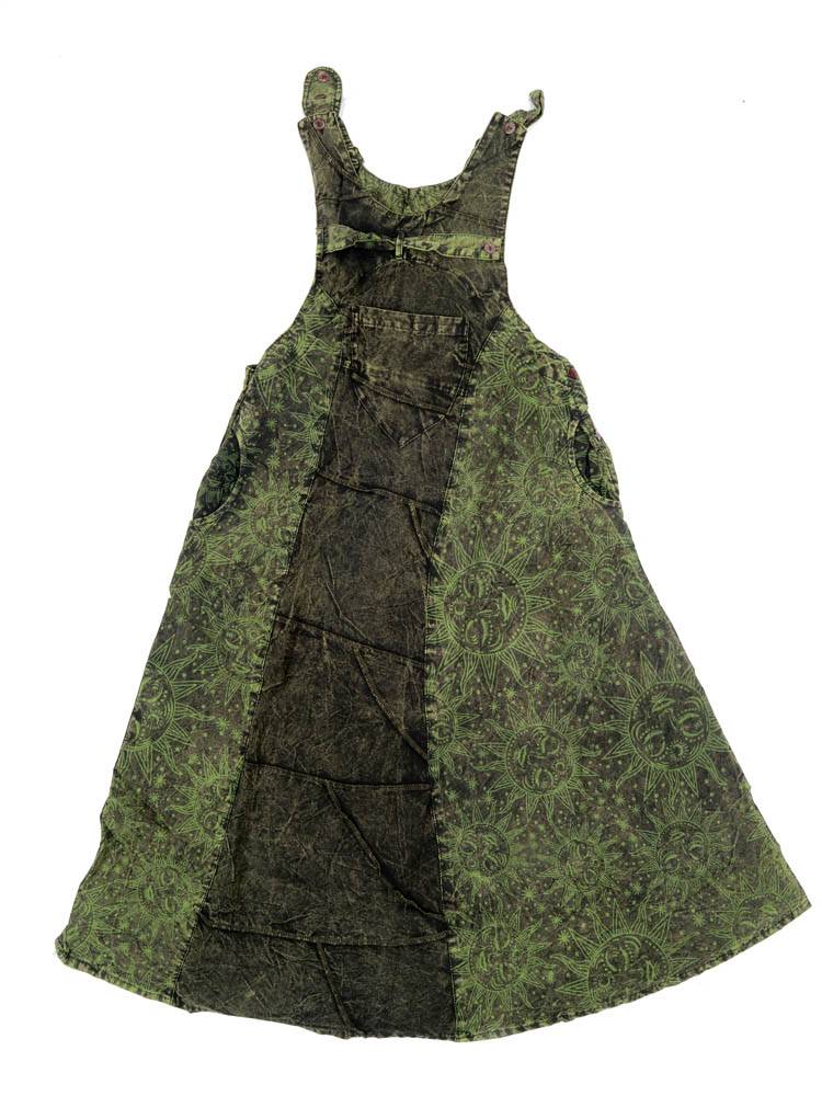 Vestido Pichi Largo con Bolsillos y Detalle Artesanal VEEV35 color Verde
