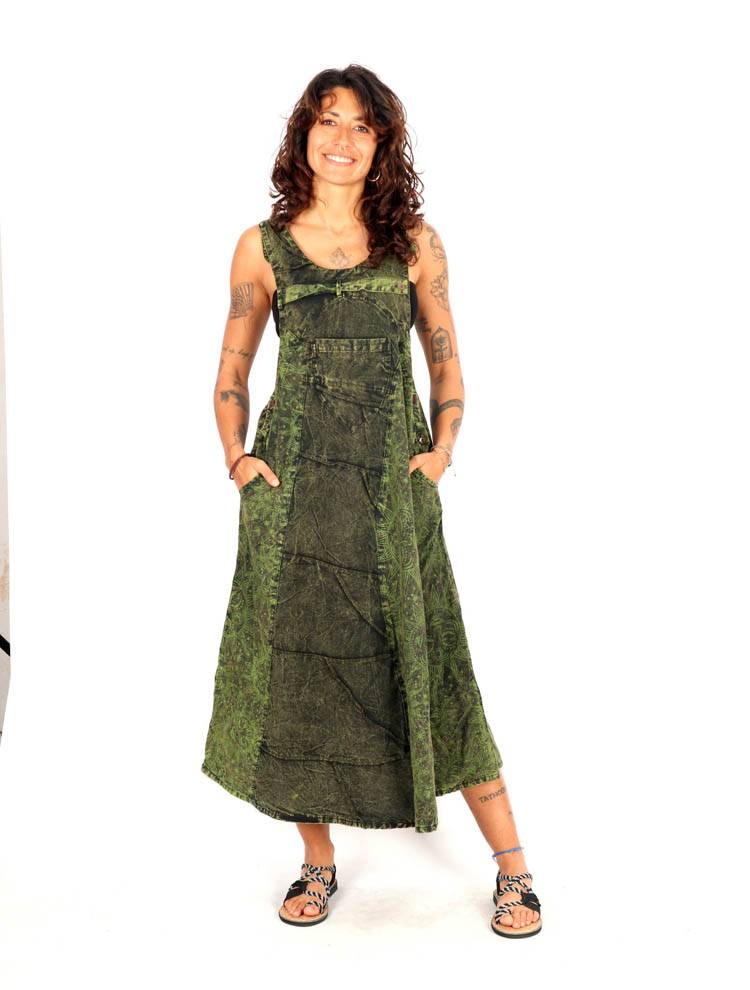 Vestido Pichi Largo con Bolsillos y Detalle Artesanal VEEV35