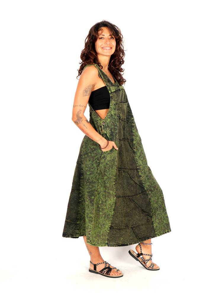 Vestido Pichi Largo con Bolsillos y Detalle Artesanal VEEV35