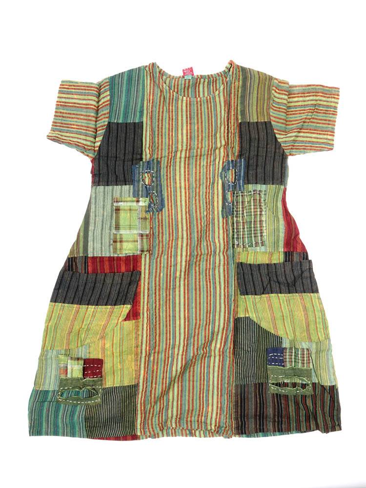 Vestido Amplio Patchwork Rayas con Espíritu Libre VEEV43 color Verde