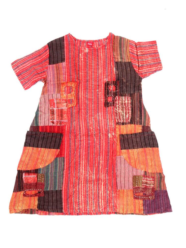 Vestido Amplio Patchwork Rayas con Espíritu Libre VEEV43 color Rojo