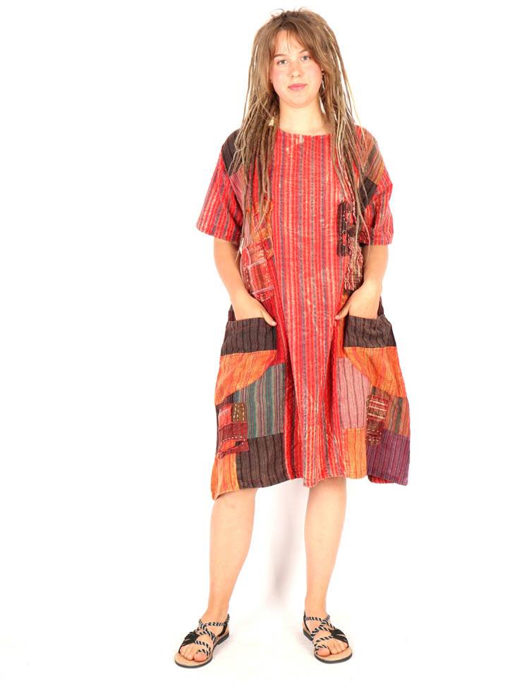 Vestido Amplio Patchwork Rayas con Espíritu Libre VEEV43