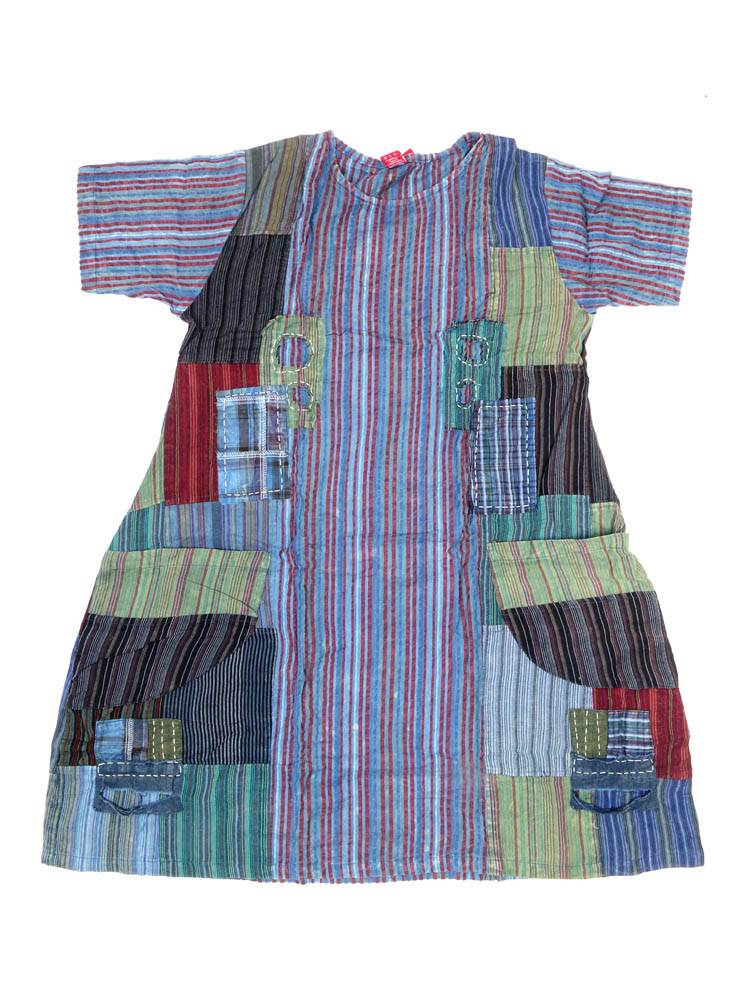 Vestido Amplio Patchwork Rayas con Espíritu Libre VEEV43 color Azul