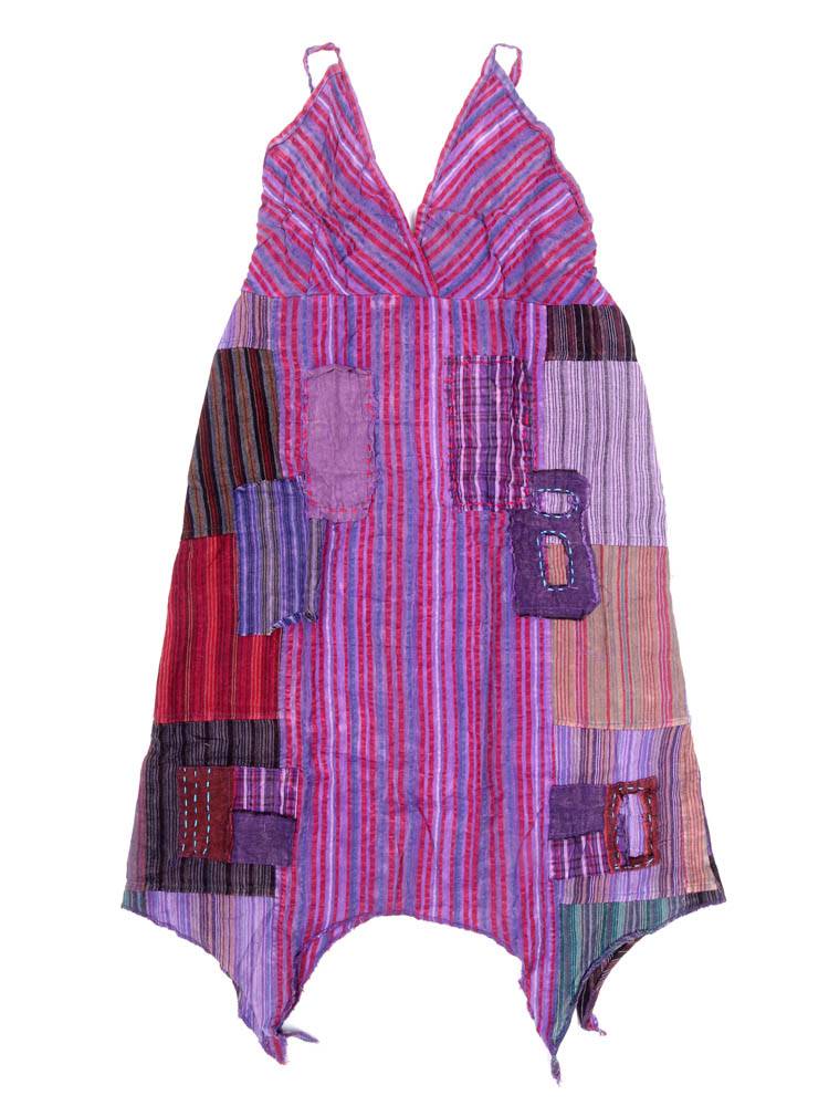 Vestido Patchwork Asimétrico con Movimiento Bohemio VEEV44 color Morado