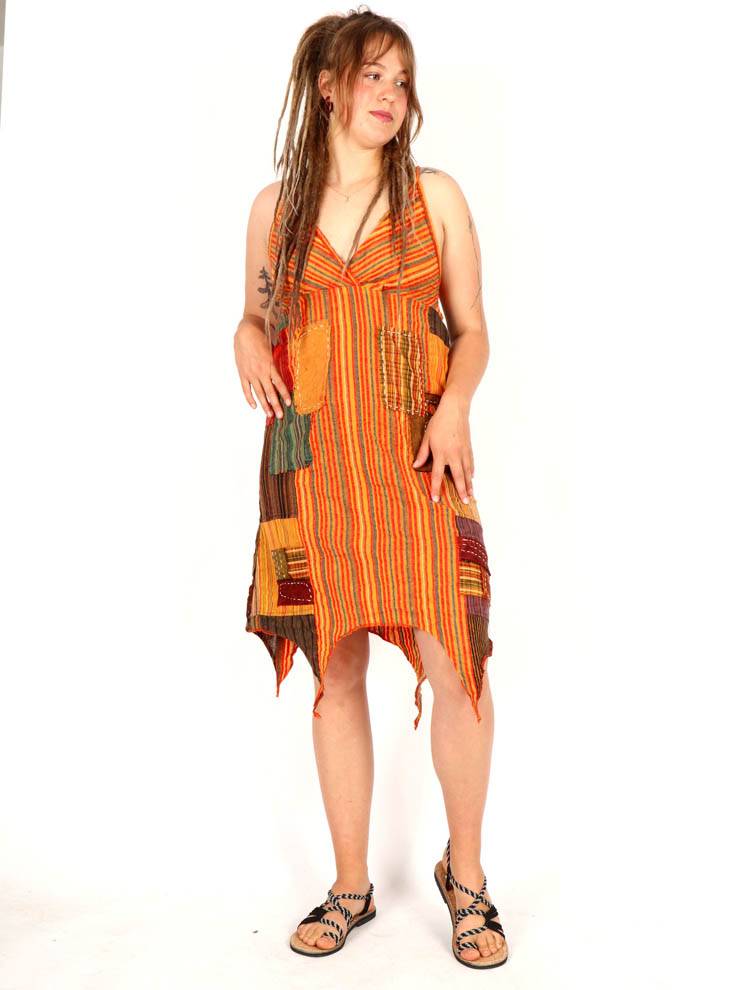 Vestido Patchwork Asimétrico con Movimiento Bohemio VEEV44