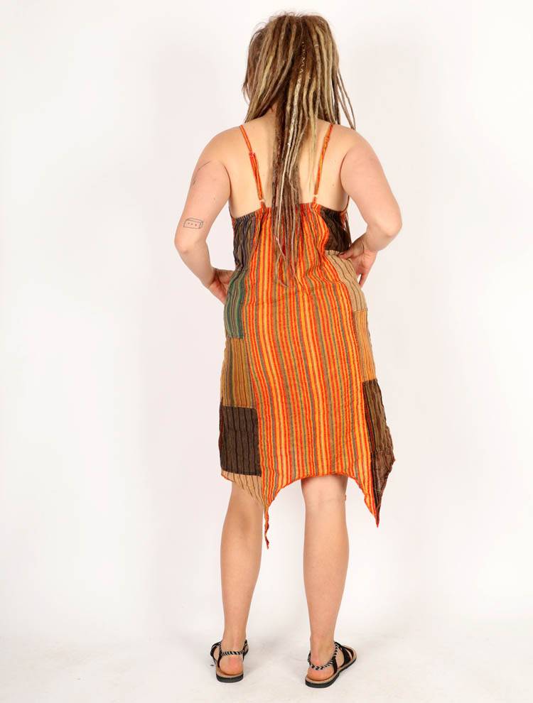 Vestido Patchwork Asimétrico con Movimiento Bohemio VEEV44