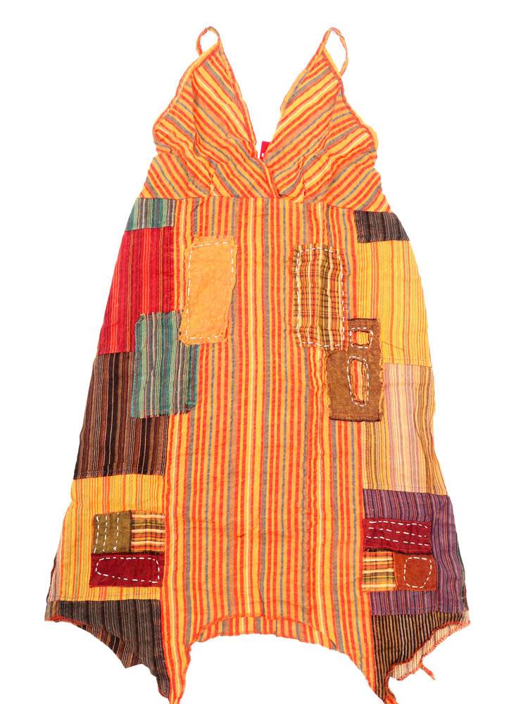 Vestido Patchwork Asimétrico con Movimiento Bohemio VEEV44 color Naranja