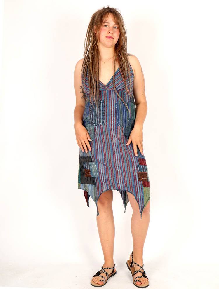 Vestido Patchwork Asimétrico con Movimiento Bohemio VEEV44