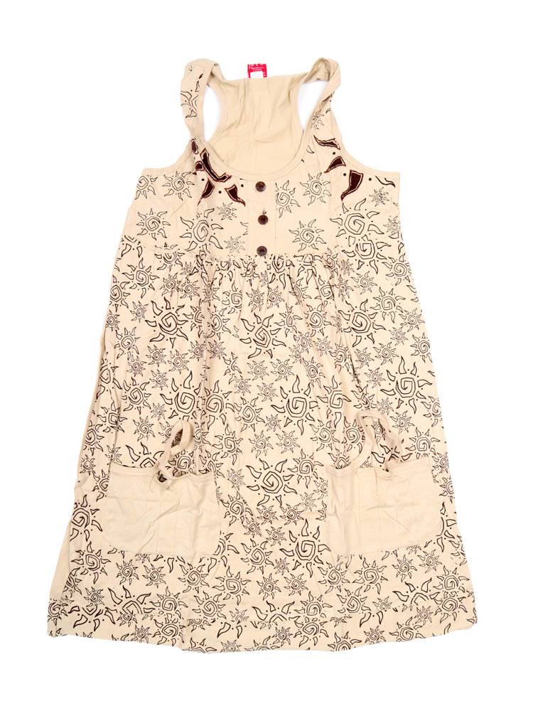 Vestido Boho con Bolsillos y Detalles Étnicos VEEV45 color Beige