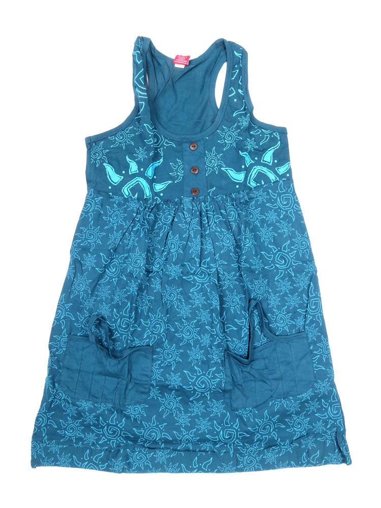 Vestido Boho con Bolsillos y Detalles Étnicos VEEV45 color Azul