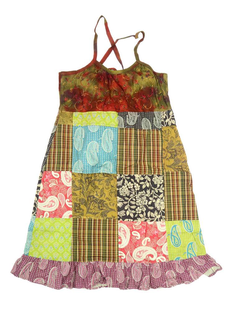 Vestido Patchwork Bohemio con Alma Artesanal VEEV48 color Verde