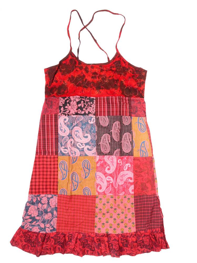 Vestido Patchwork Bohemio con Alma Artesanal VEEV48 color Rojo