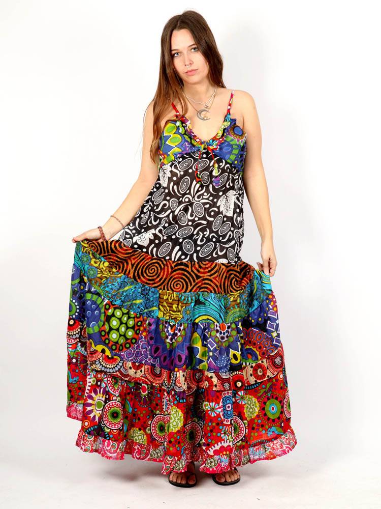 ▷ Vestido Hippie Largo 8 Parches Estampados ZAS VEHC04